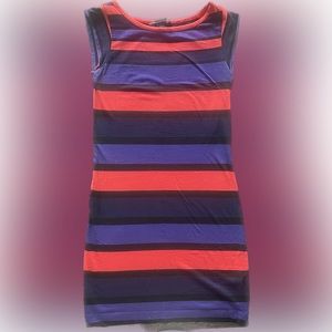 French connection striped cotton stretchy short dress with capped sleeves